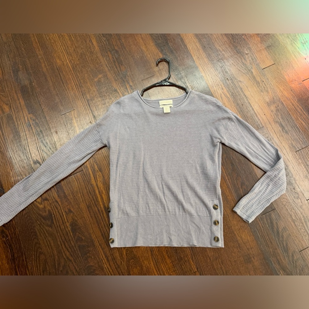 Cynthia rowley light purple sweater with buttons on sides.